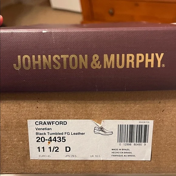 Johnston & Murphy Black Leather Crawford Venetian